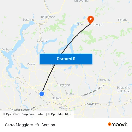Cerro Maggiore to Cercino map