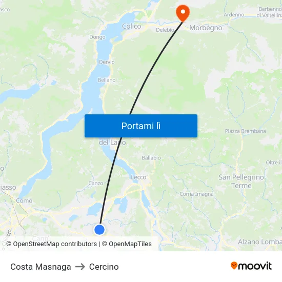 Costa Masnaga to Cercino map