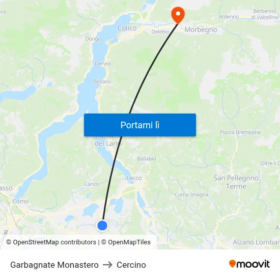Garbagnate Monastero to Cercino map