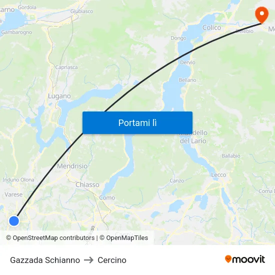 Gazzada Schianno to Cercino map