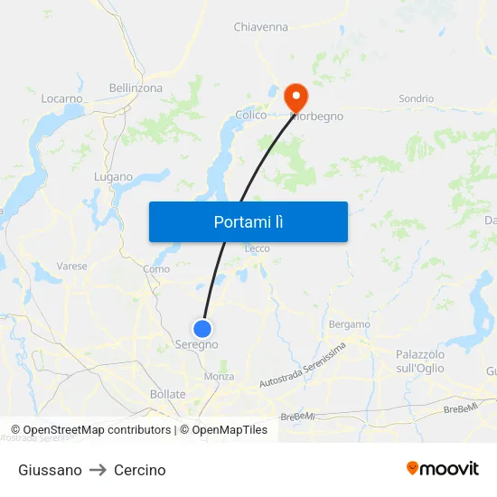 Giussano to Cercino map