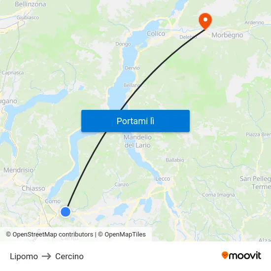 Lipomo to Cercino map