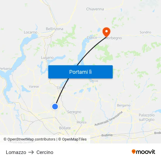 Lomazzo to Cercino map