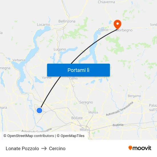 Lonate Pozzolo to Cercino map