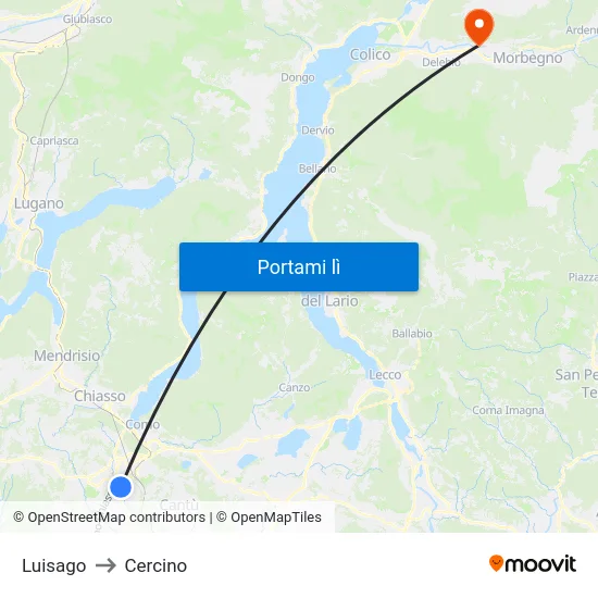 Luisago to Cercino map