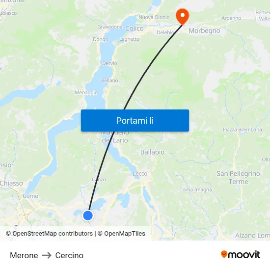 Merone to Cercino map