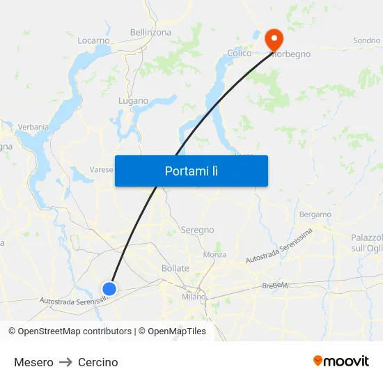 Mesero to Cercino map