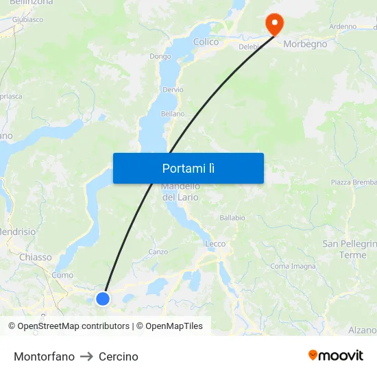 Montorfano to Cercino map