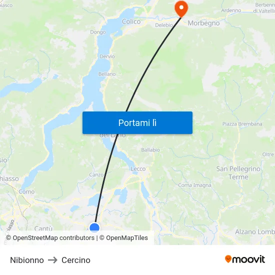 Nibionno to Cercino map