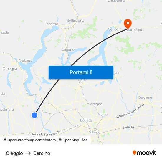 Oleggio to Cercino map