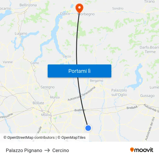 Palazzo Pignano to Cercino map