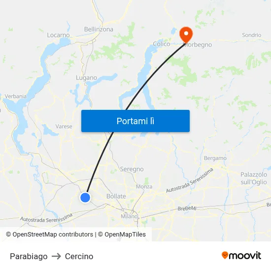 Parabiago to Cercino map