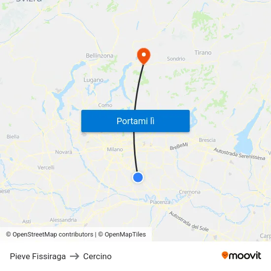 Pieve Fissiraga to Cercino map