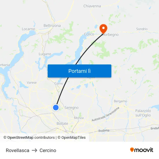 Rovellasca to Cercino map