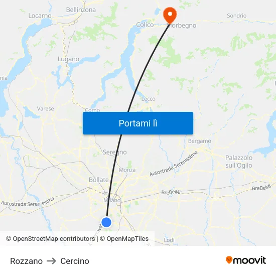 Rozzano to Cercino map