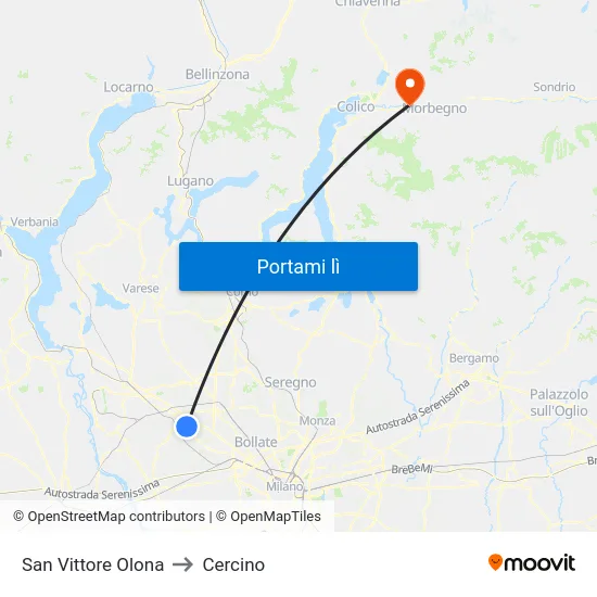 San Vittore Olona to Cercino map