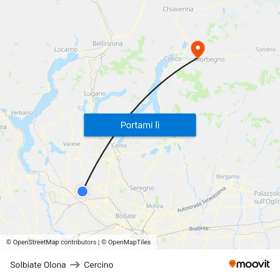 Solbiate Olona to Cercino map