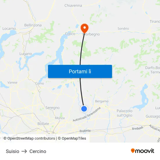 Suisio to Cercino map