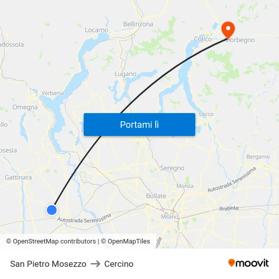 San Pietro Mosezzo to Cercino map