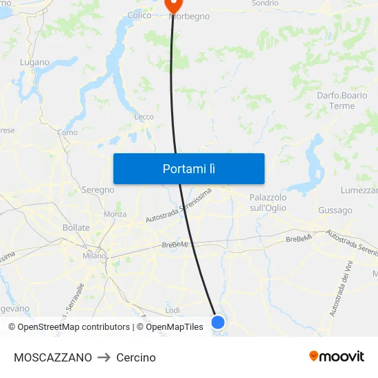 MOSCAZZANO to Cercino map