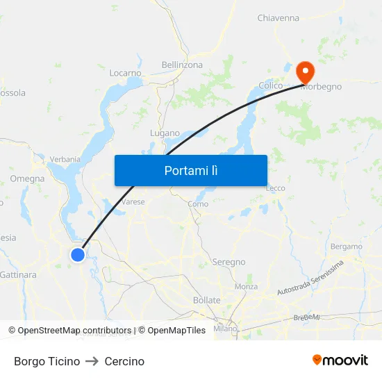 Borgo Ticino to Cercino map