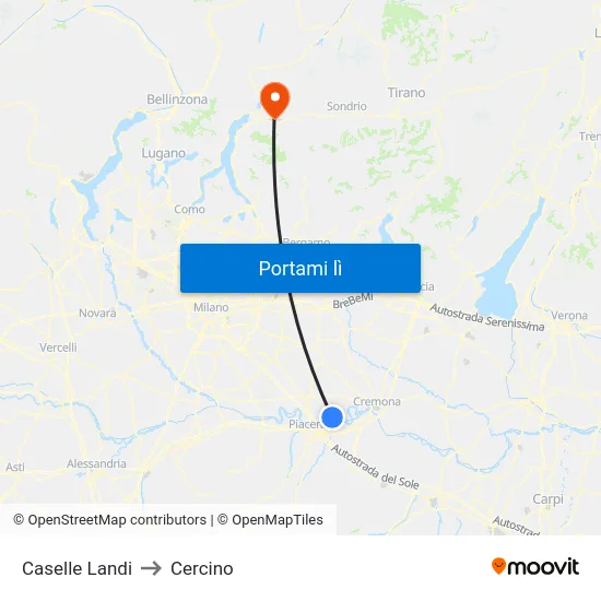 Caselle Landi to Cercino map