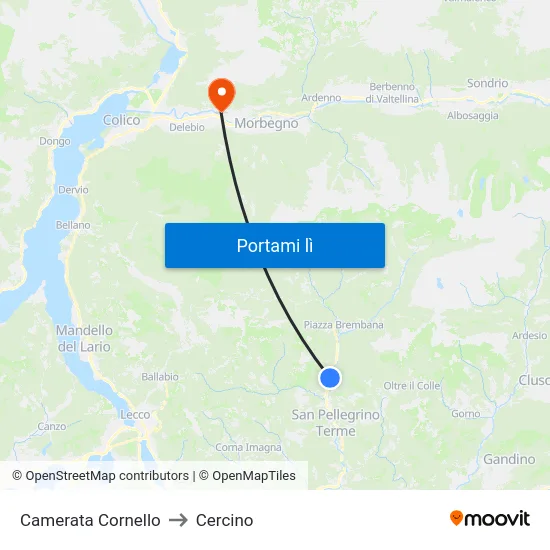 Camerata Cornello to Cercino map