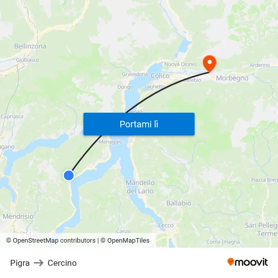 Pigra to Cercino map