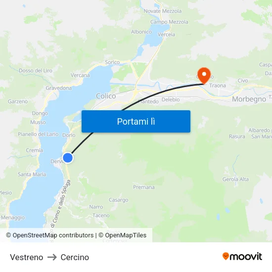 Vestreno to Cercino map