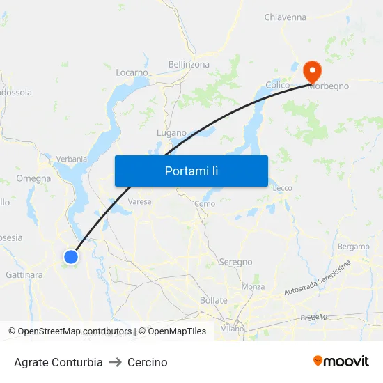 Agrate Conturbia to Cercino map