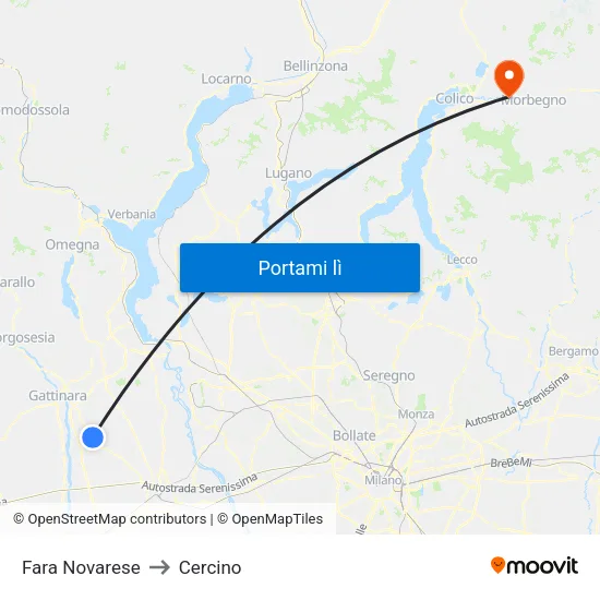 Fara Novarese to Cercino map