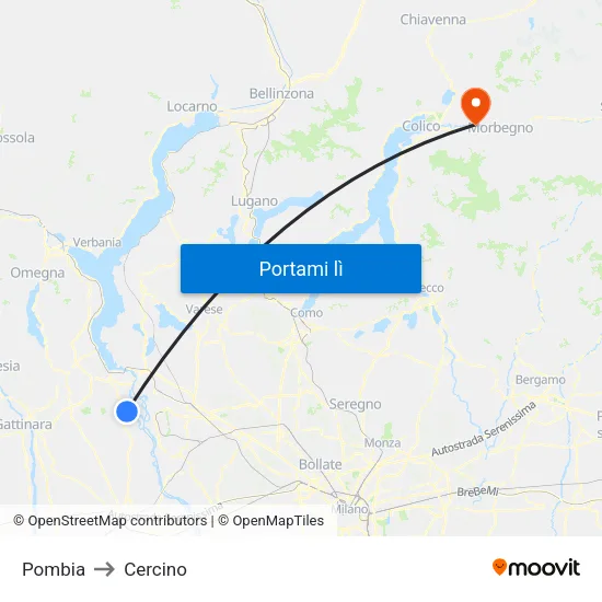 Pombia to Cercino map