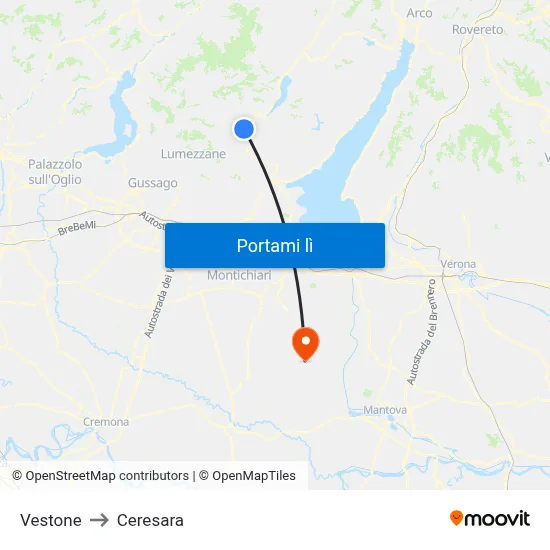 Vestone to Ceresara map