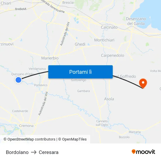 Bordolano to Ceresara map