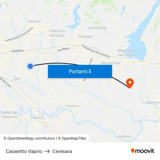 Casaletto Vaprio to Ceresara map