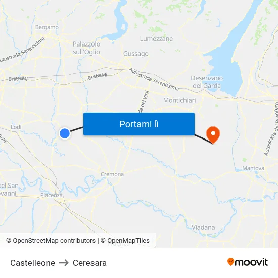 Castelleone to Ceresara map