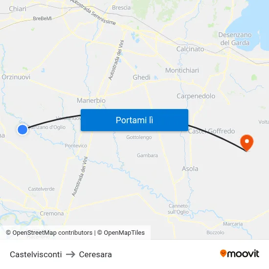 Castelvisconti to Ceresara map