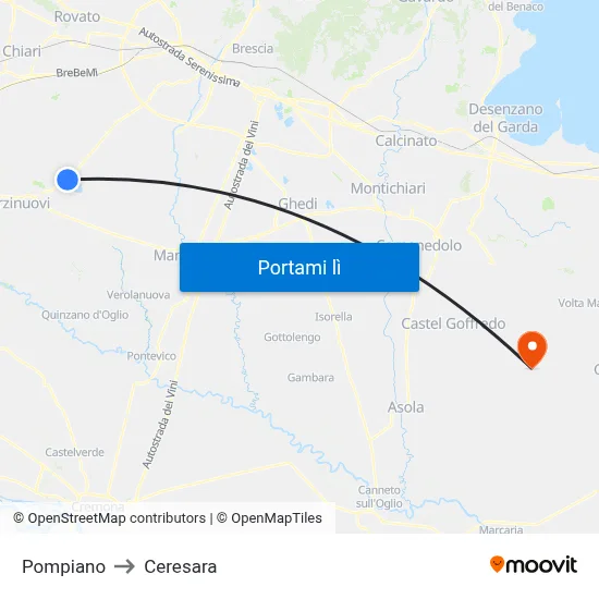 Pompiano to Ceresara map