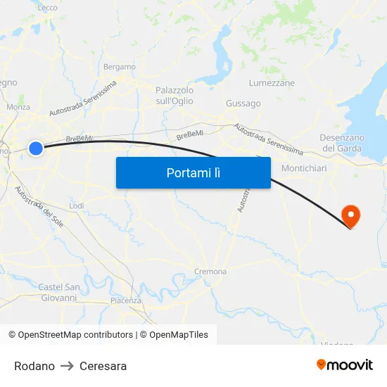 Rodano to Ceresara map