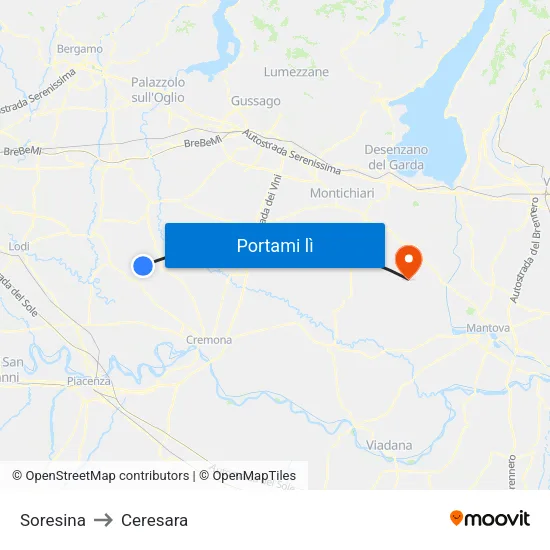 Soresina to Ceresara map