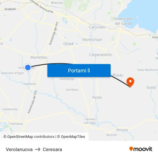 Verolanuova to Ceresara map
