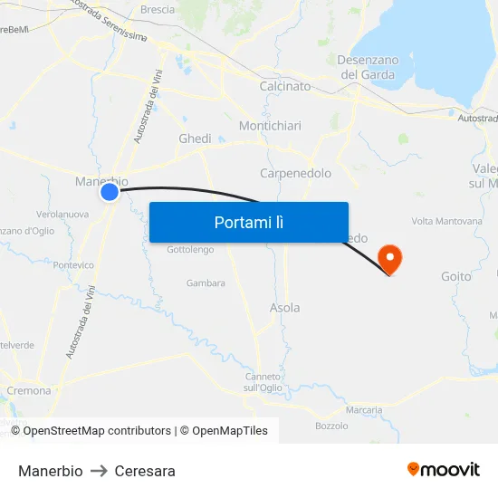 Manerbio to Ceresara map