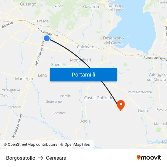 Borgosatollo to Ceresara map