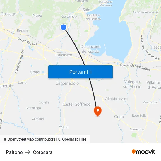 Paitone to Ceresara map