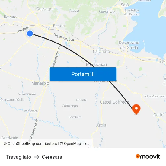 Travagliato to Ceresara map