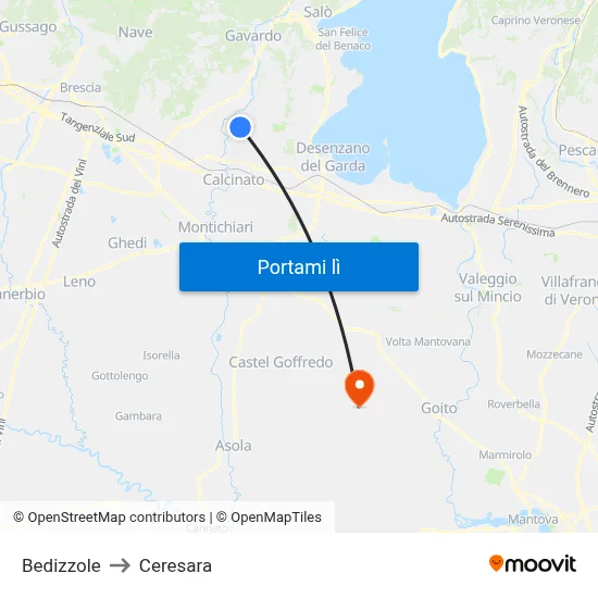 Bedizzole to Ceresara map