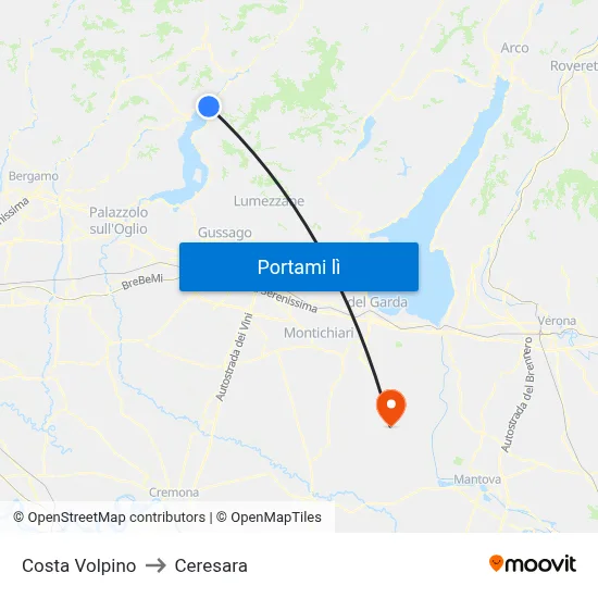 Costa Volpino to Ceresara map