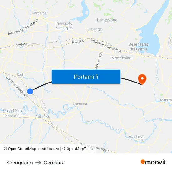 Secugnago to Ceresara map