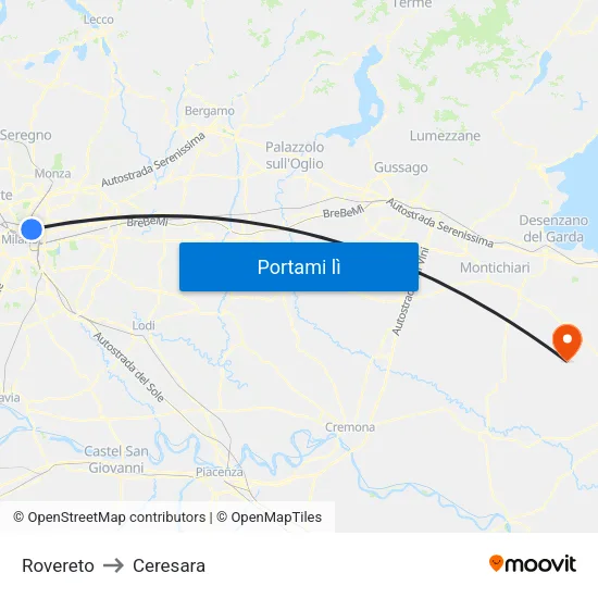 Rovereto to Ceresara map