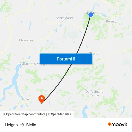 Livigno to Blello map